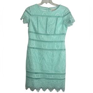Katherine Kelly pastel green eyelet embroidered sheath dress. Size 10 GUC